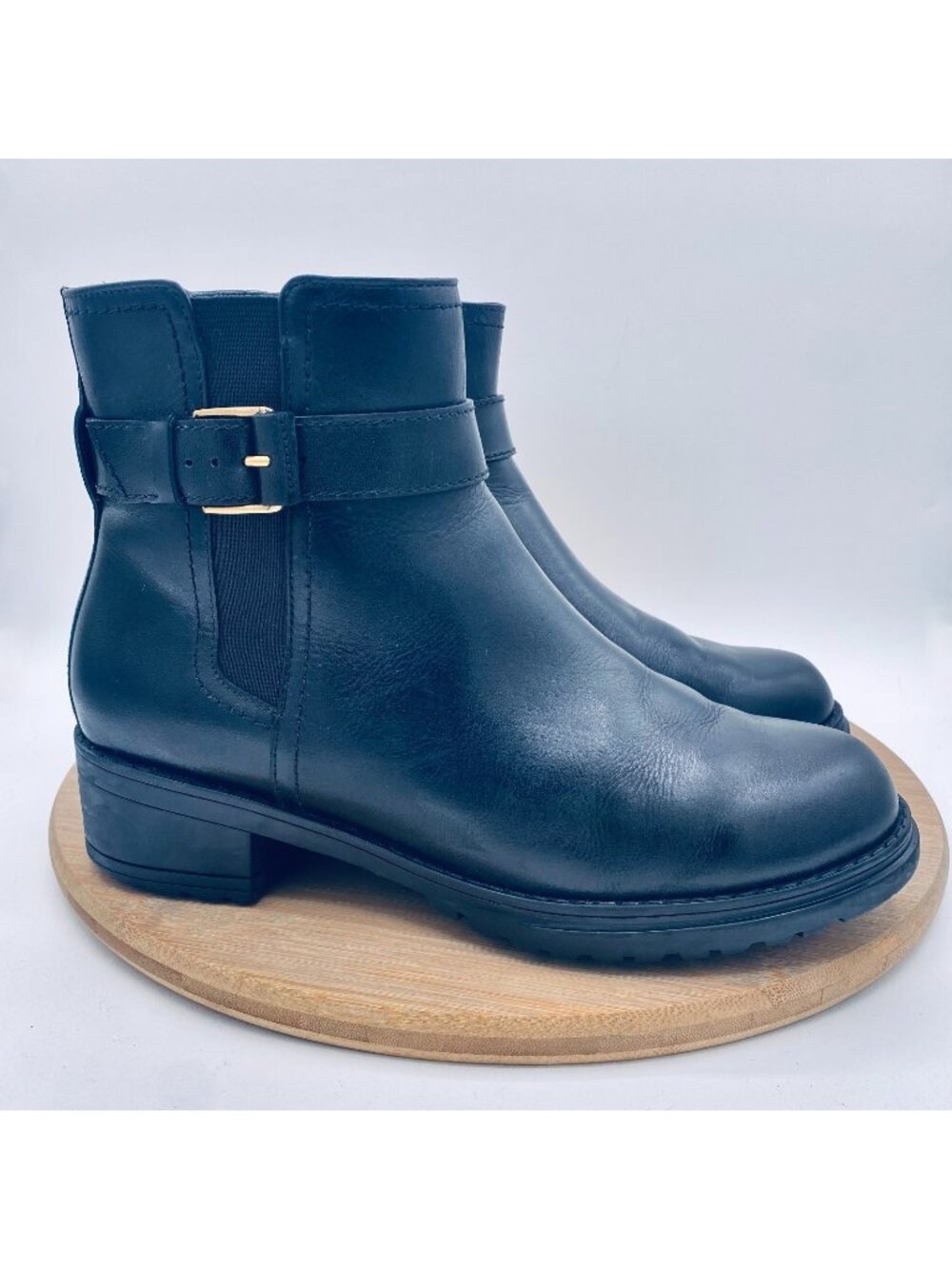 Cole Haan Grand Os Boots Womens 7.5 Black Leather Ankle Harness Biker